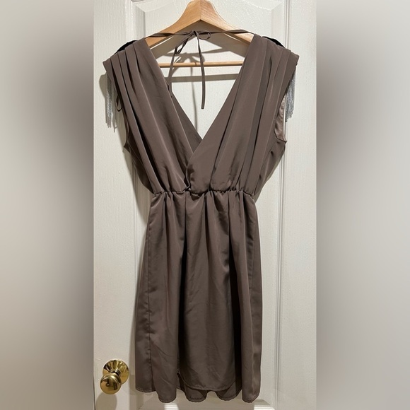 Size 4 - H&M embellished shoulder dress. Low v neck dress. - Picture 2 of 5